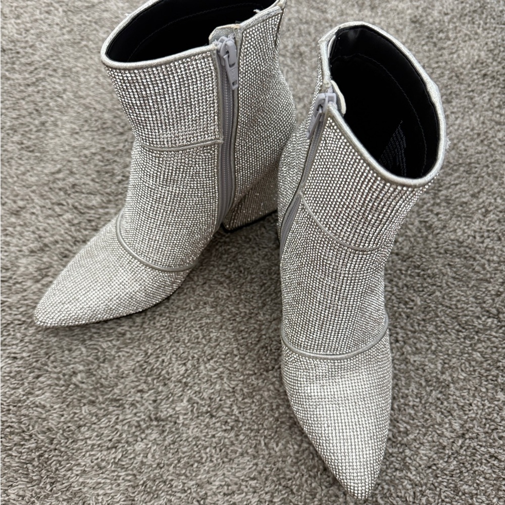 Target Silver Rhinestone Pointed-Toe Ankle Boots